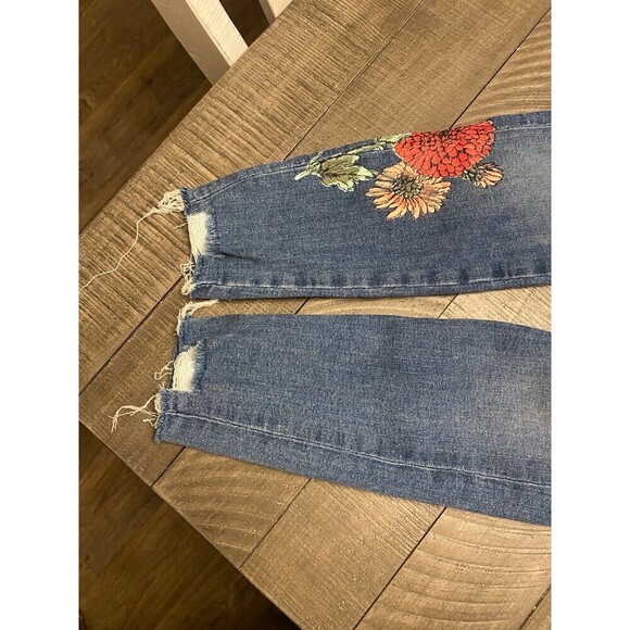 Zara floral distressed raw hem skinny jeans - Picture 6 of 8